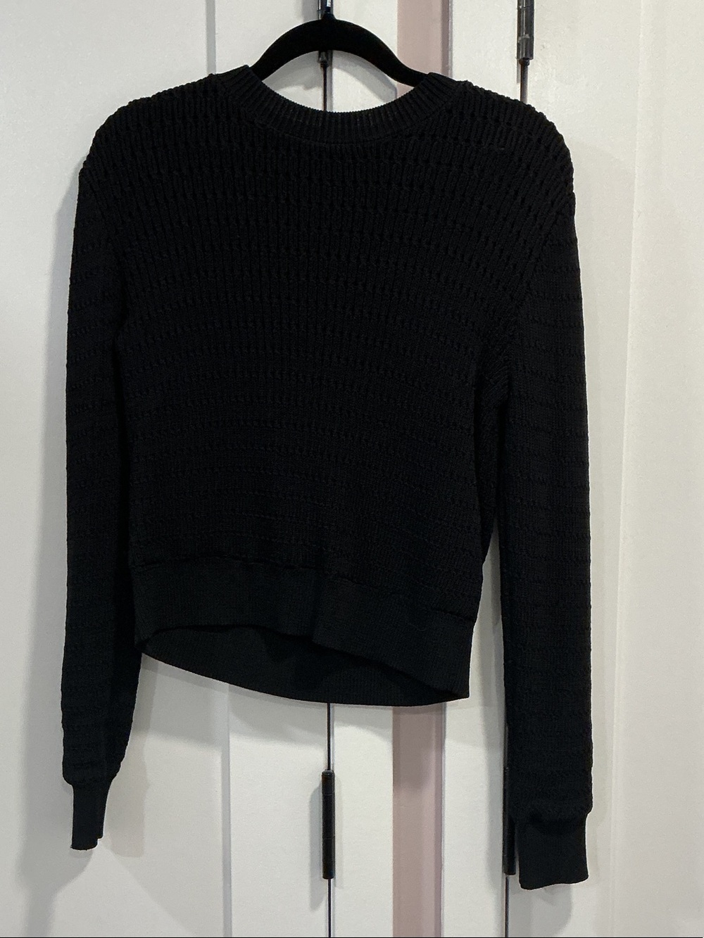 Women's Black Crewneck Textured Knit Sweater